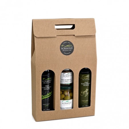 Wave-Geschenkbox mit 3 Fenstern extra nativem Olivenöl und typischen Salento-Produkten