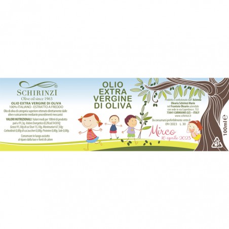 Etikett für natives Olivenöl extra für Kinder