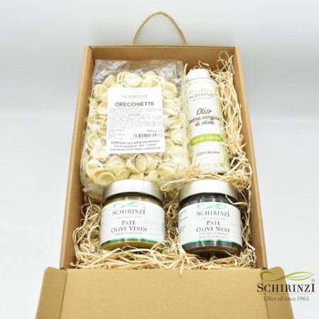 Geschenkbox Capo di Leuca – Geschenkbox mit nativem Olivenöl extra, Nudeln und Olivenpastete