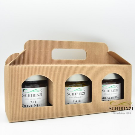 Valigetta regalo onda avana per 3 vasi di patè di olive del Salento