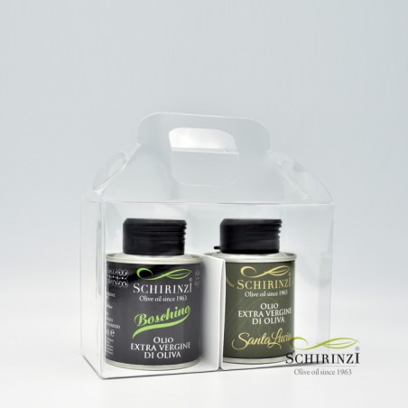 Transparente Acetat-Geschenkbox für 100-ml-Einzeldosis-Set mit nativem Olivenöl extra