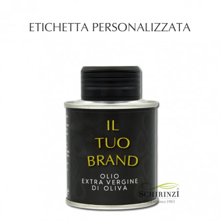 Mignon can of 100 ml extra virgin olive oil with personalized label with the customer's brand