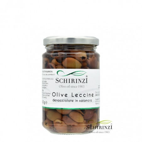 Verkauf von entkernten Leccine-Oliven in Salzlake aus Apulien