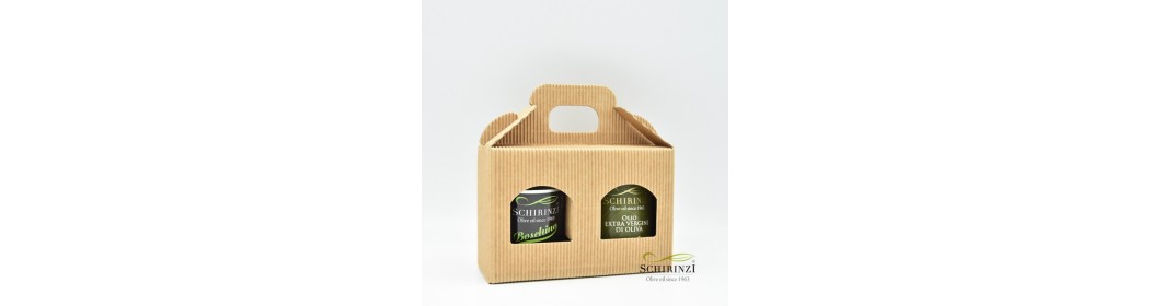 Verkauf von Geschenkpackungen mit apulischem Olivenöl extra vergine zu Weihnachten